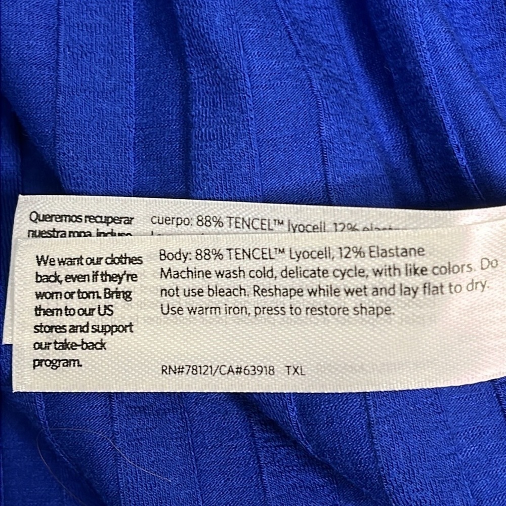 Eileen Fisher Ribbed Mock-Neck Dress Royal Blue Size medium Shift Short Sleeve - Picture 7 of 13
